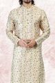 Printed Yellow Banarasi Silk Kurta Pajama (NMK-6722)