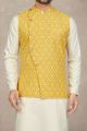 Printed Yellow Cotton Mens Nehru Jacket (NMK-6954)