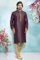 Purple Jaquard Silk Brocade Kurta Pajama (NMK-4926)