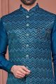 Rama Blue Art Banarasi Silk Nehru Jacket (NMK-7409)