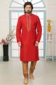 Red Art Banarasi Silk Kurta Pajama (NMK-5069)