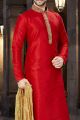 Red Art Dupion Regular Kurta Pajama (NMK-3803)