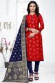 Red Banarasi Silk Printed Salwar Suit (NWS-6365)