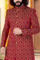 Red Banarasi Silk Sherwani (NMK-4341)