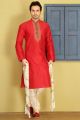 Red Dupion Art Silk Casual Kurta Pajama (NMK-3730)