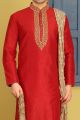 Red Dupion Art Silk Kurta Pajama (NMK-3732)