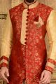 Red Jaquard Silk Brocade Men Indo western (NMK-3581)