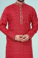 Red Printed Cotton Silk Kurta Pajama (NMK-4823)