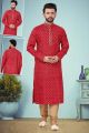 Red Printed Cotton Silk Kurta Pajama (NMK-4823)