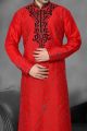 Redish Maroon Art Dupion Designer Kurta Pajama (NMK-2179)