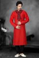 Redish Maroon Art Dupion Designer Kurta Pajama (NMK-2179)