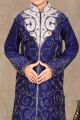 Royal Blue Art Dupion Embroidered Kids Sherwani (NKK-476)