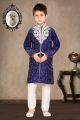 Royal Blue Art Dupion Embroidered Kids Sherwani (NKK-476)