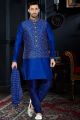 Royal Blue Art Dupion Jacket Style Kurta (NMK-3423)