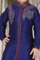 Royal Blue Art Dupion Kids Kurta Pajama (NKK-555)