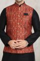 Rust Banarasi Silk Nehru Jacket (NMK-5690)