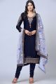 Satin Georgette Navy Blue Salwar Suit (NWS-6855)