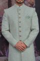 Sea Blue Georgette Lucknowi Sherwani (NMK-4766)