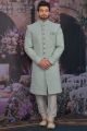 Sea Blue Georgette Lucknowi Sherwani (NMK-4766)