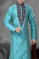 Sea Green Art Dupion Designer Kurta Pajama (NMK-2190)