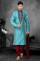 Sea Green Art Dupion Designer Kurta Pajama (NMK-2190)