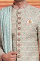 Sea Green Art Silk Mens Sherwani (NMK-7885)