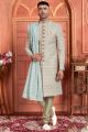 Sea Green Art Silk Mens Sherwani (NMK-7885)