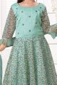 Sea Green Net, Silk Girls Salwar Kameez (NFG-214)