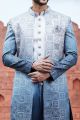 Shaded Blue Art Silk Mens Indo Western (NMK-7107)