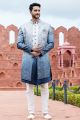 Shaded Blue Art Silk Mens Indo Western (NMK-7107)