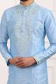 Sky Blue Art Banarasi Silk Kurta for Mens (NMK-7009)