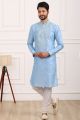 Sky Blue Art Banarasi Silk Kurta for Mens (NMK-7009)