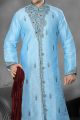 Sky Blue Art Dupion Designer Kurta Pajama (NMK-2188)