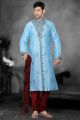 Sky Blue Art Dupion Designer Kurta Pajama (NMK-2188)