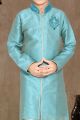 Sky Blue Art Dupion Kids Sherwani (NKK-462)