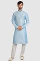 Sky Blue Art Silk Kurta Pajama (NMK-5923)