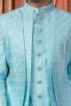 Sky Blue Art Silk Mens Indo Western (NMK-7719)