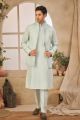 Sky Blue Art Silk Mens Kurta Jacket (NMK-8064)