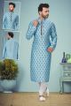 Sky Blue Digital Rayon Casual Kurta Pajama (NMK-5087)