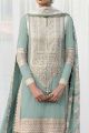 Sky Blue Faux Georgette Embroidered Plazzo Suit (NWS-6991)