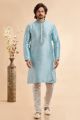 Sky Blue Jaquard Art Silk Kurta Pajama (NMK-7920)