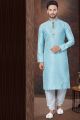 Sky Blue Jaquard Kurta Pajama (NMK-7824)