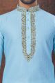 Sky Blue Jaquard Mens Kurta Pajama (NMK-7834)