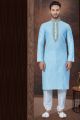 Sky Blue Jaquard Mens Kurta Pajama (NMK-7834)