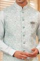 Sky Blue Jaquard Semi Silk Brocade Nehru Jacket (NMK-8052)