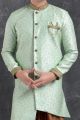 Sky Blue Jaquard Silk Brocade Indo Western Kurta (NMK-4994)