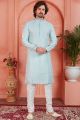 Sky Blue Jaquard Silk Brocade Kurtas (NMK-7753)