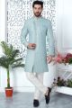 Sky Blue Jaquard Silk Indo Western (NMK-7187)