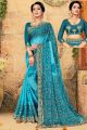 Sky Blue Moss Chiffon Saree (NWSA-5292)