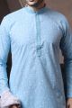 Sky Blue Silk Kurta for Men (NMK-6059)